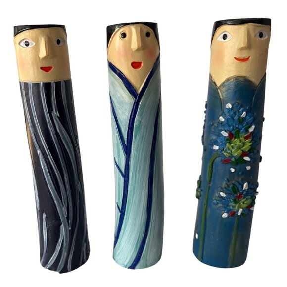 3 Bohemian Family Face Vases - Picture 1 of 3